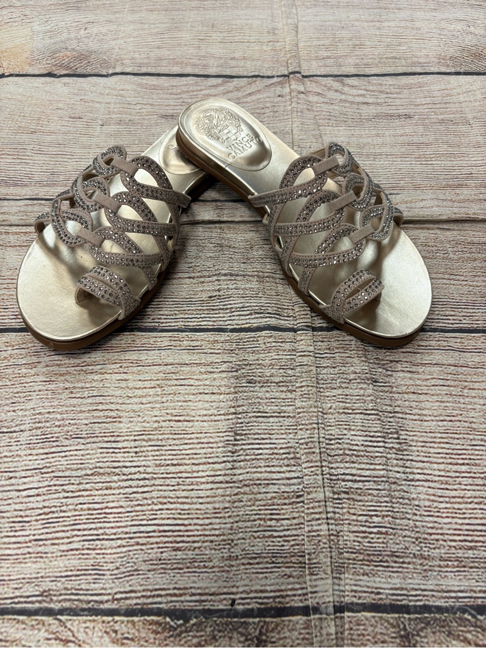 😍 Vince Camuto beige Rhinestone Strappy Slide Sandals